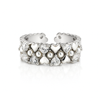 Wide Band Ring with CZ Stones, Size 7 | Rhodium Plated