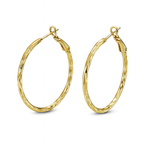 Gold Plated Hoop Earrings 3 cm, Textured Lightweight Hoops