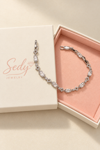 Oval CZ Geometric Link Bracelet – White Gold Plated Brass, 4 mm