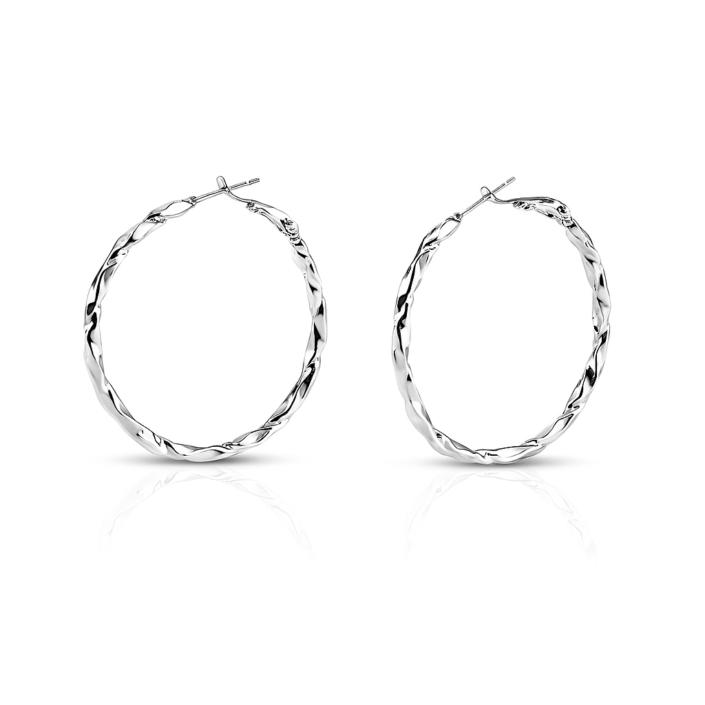 Twisted Hoop Earrings Rhodium Plated Brass 4 cm / 1.57 in