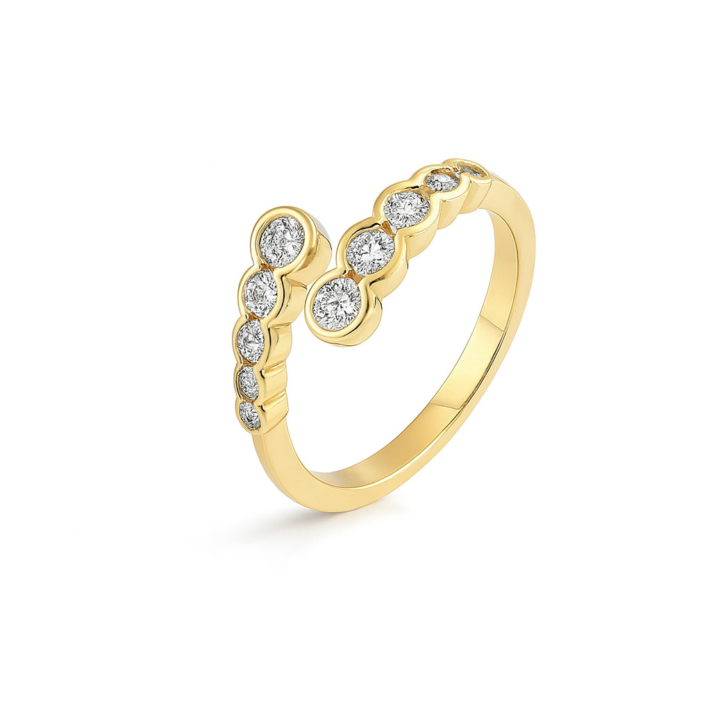 Gold Plated Open Ring with Cubic Zirconia – Adjustable Band