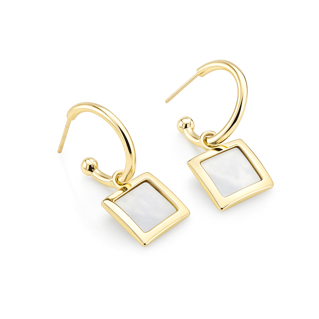 Gold Plated Square Mother of Pearl Hoop Earrings