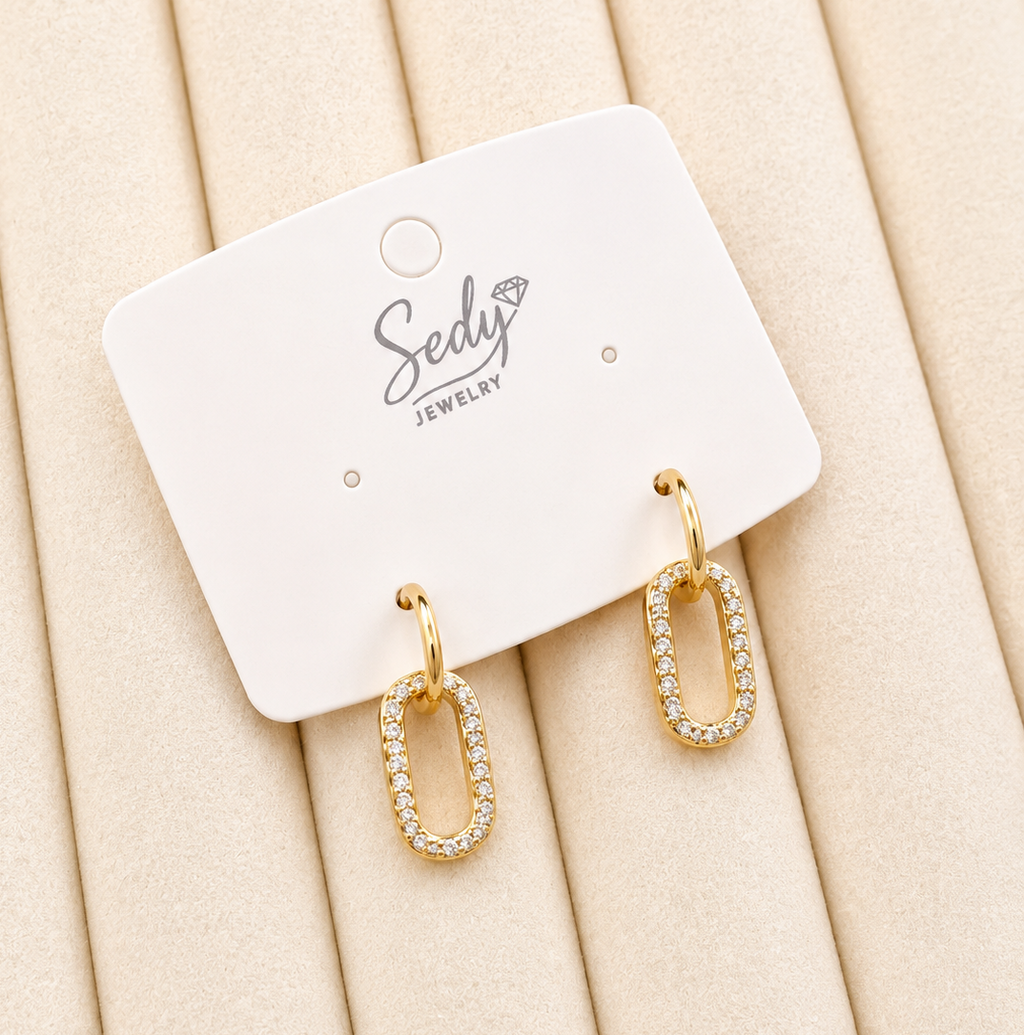 Gold Plated CZ Link Drop Earrings | Minimalist Stud Earrings