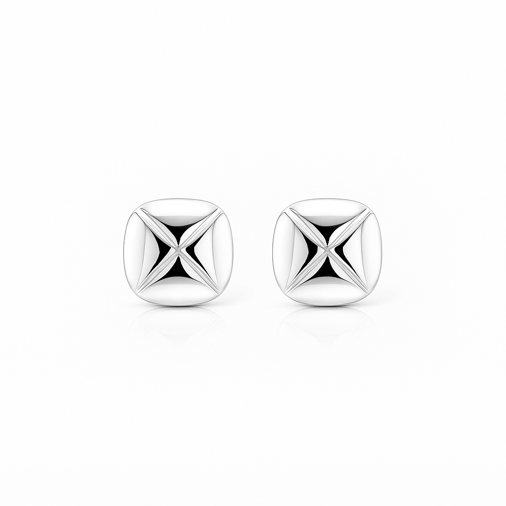 Square Stud Earrings, Gold or White Gold Plated, 1.5 cm
