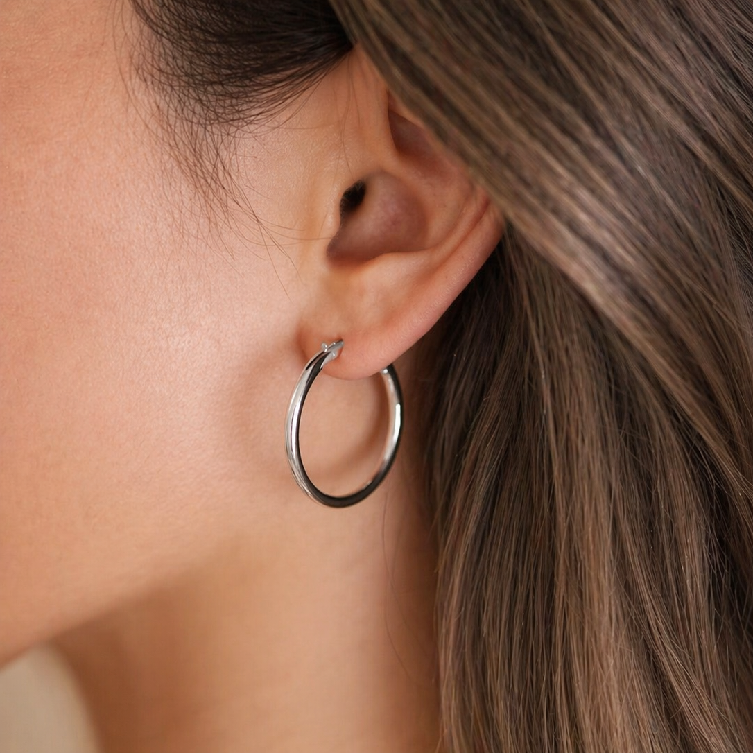 Classic Hoop Earrings – White Gold Plated, 2.5/3/3.5/4.5 см