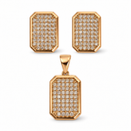 Rose Gold Plated Rectangular CZ Jewelry Set – Leverback Earrings & Pendant
