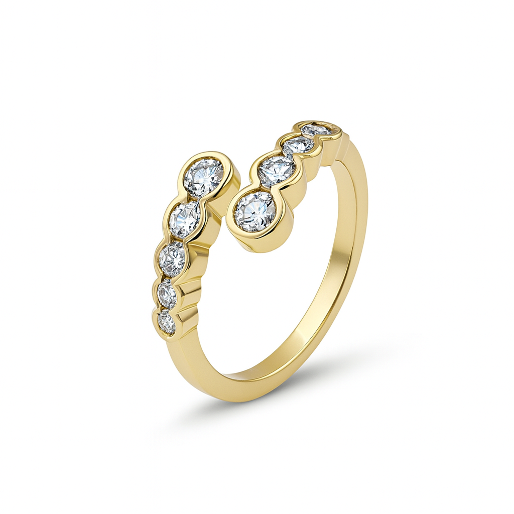 Gold Plated Open Ring with Cubic Zirconia – Adjustable Band