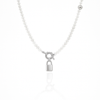 Sedy Jewelry Pearl Beaded Necklace with Gold or Rhodium Lock Pendant