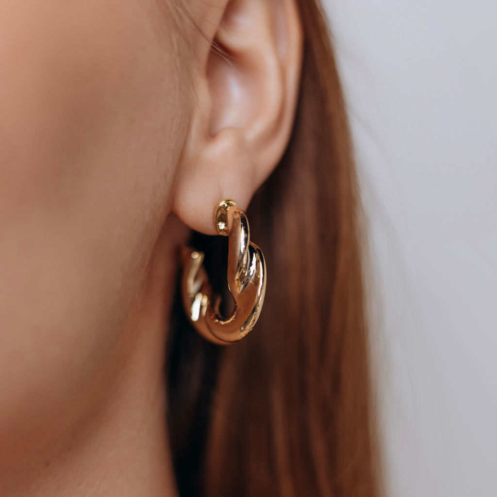 Twisted Hoop Earrings | Gold Plated Hoops with Sterling Silver Post 3.5 cm
