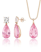 Sedy Jewelry Gold Plated Pink CZ Drop Earrings and Pendant Set