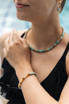 Natural Stone Bracelet with 18K Gold-Plated Stainless Steel Accents