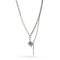 White Gold Plated Pearl Chain Necklace – Hypoallergenic Statement Necklace 45+5 cm / 17.7”+2”