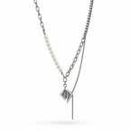 White Gold Plated Pearl Chain Necklace – Hypoallergenic Statement Necklace 45+5 cm / 17.7”+2”