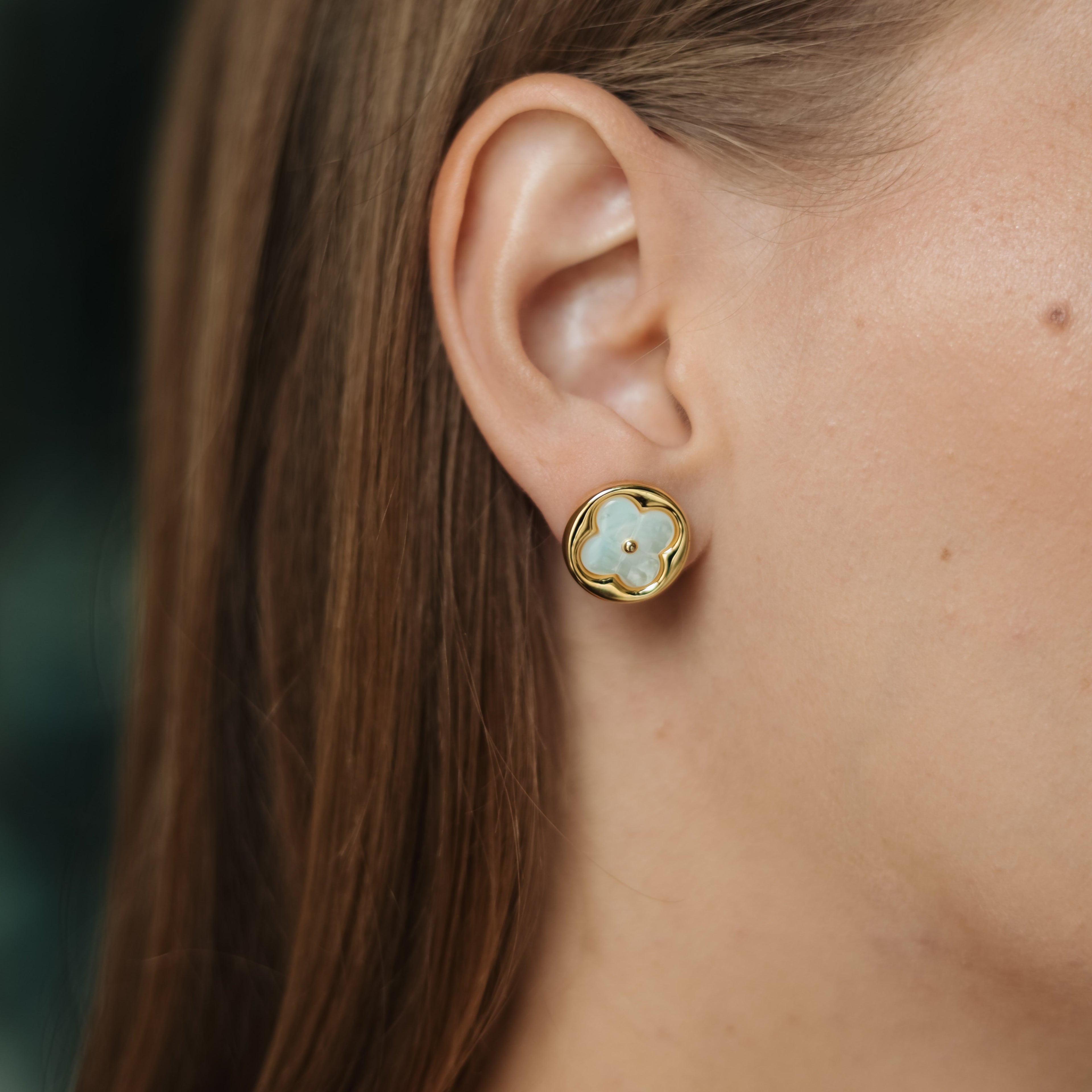 Flower Stud Earrings with Mother of Pearl, Gold or Silver Plated