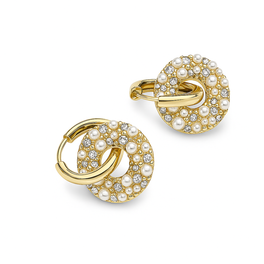 Gold Plated Hoop Earrings with Pearl Pendant, 2.7 cm