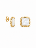 Gold Plated Mother of Pearl Stud Earrings | Square Earrings