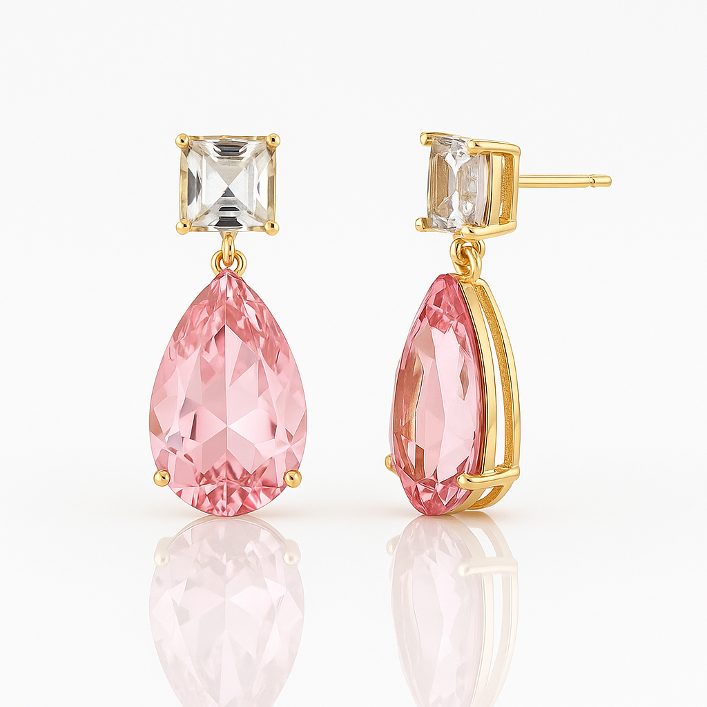 Sedy Jewelry Gold Plated Pink CZ Drop Earrings and Pendant Set