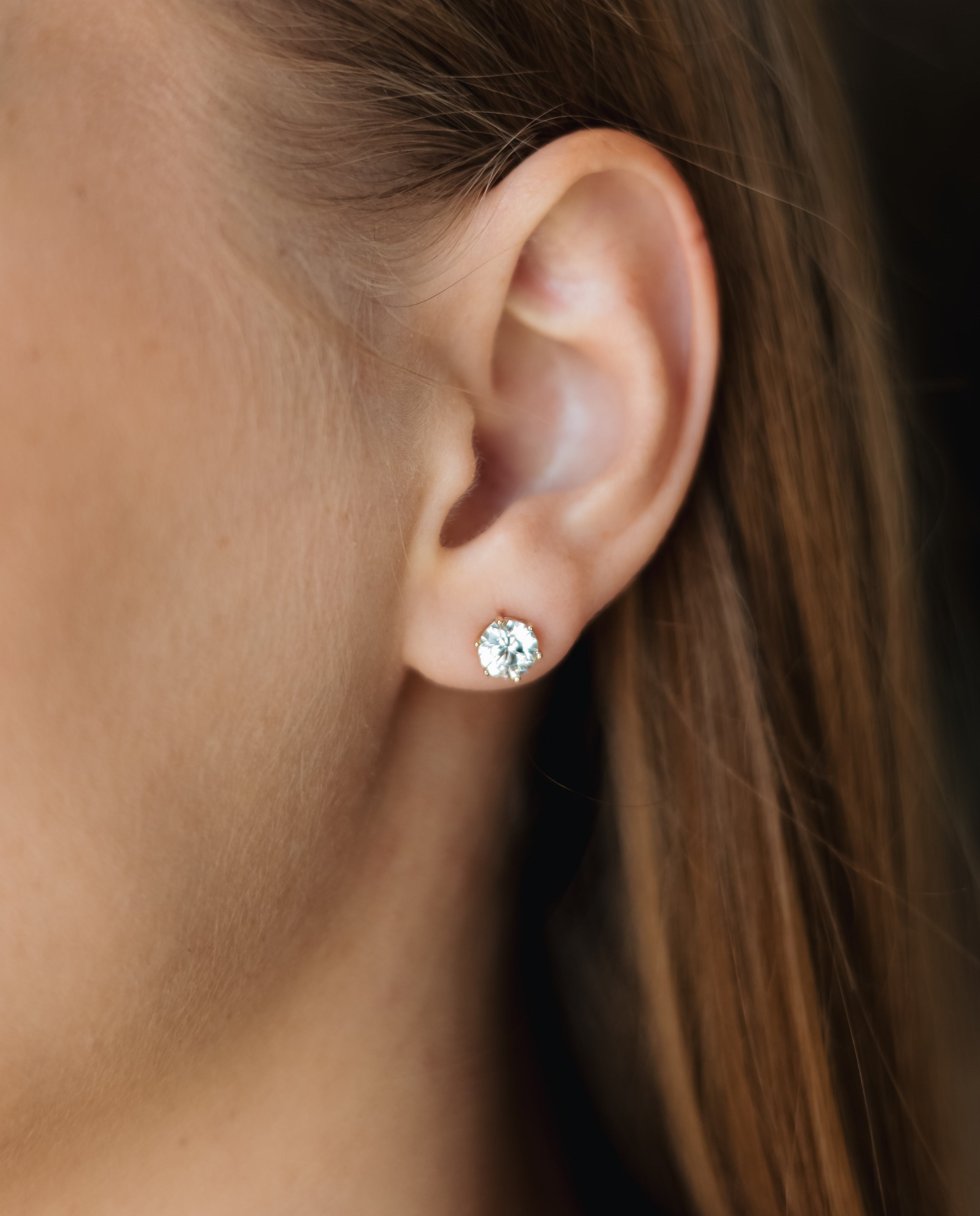 14k Yellow Gold Stud Earrings - 6mm CZ Princess Cut - Unisex Gift Idea