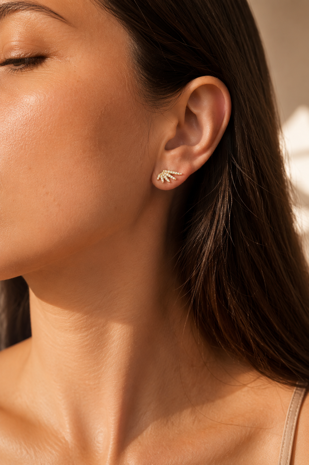 CZ Wing Stud Earrings – Gold Plated, 1.5×1 cm