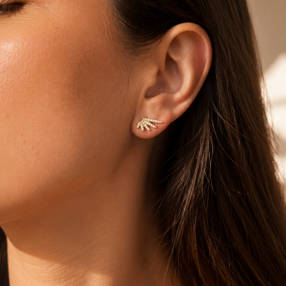 CZ Wing Stud Earrings – Gold Plated, 1.5×1 cm