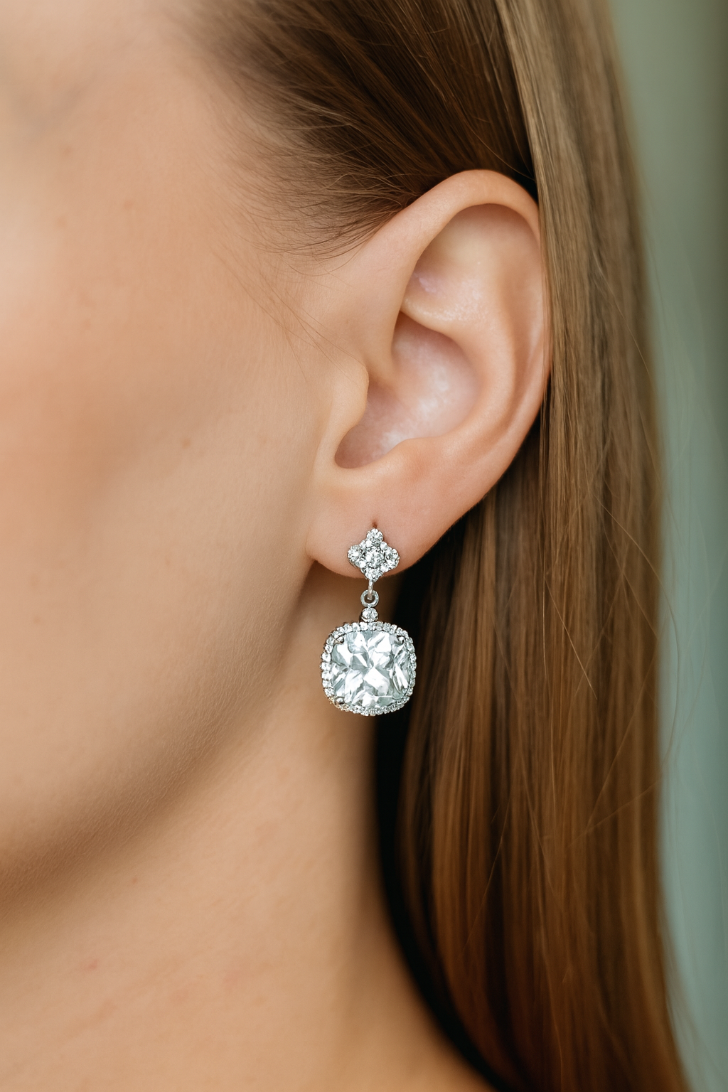 Wedding & Prom Cubic Zirconia Drop Earrings – White Gold Plated