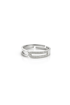 Rhodium Plated Modern Band Ring with CZ – Adjustable Size 7–8