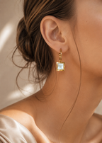 Gold Plated Square Mother of Pearl Hoop Earrings