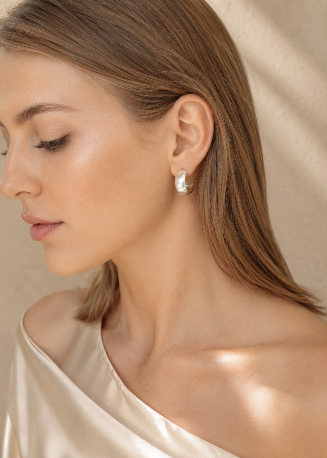 Matte Gold Plated Hoop Earrings with Sterling Silver Post — 2 cm