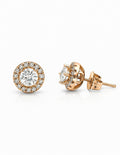 Sedy Jewelry Rose Gold Halo Stud Earrings 8mm with Cubic Zirconia – Classic Sparkle Elegance