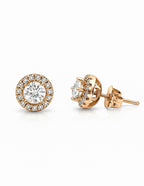 Sedy Jewelry Rose Gold Halo Stud Earrings 8mm with Cubic Zirconia – Classic Sparkle Elegance