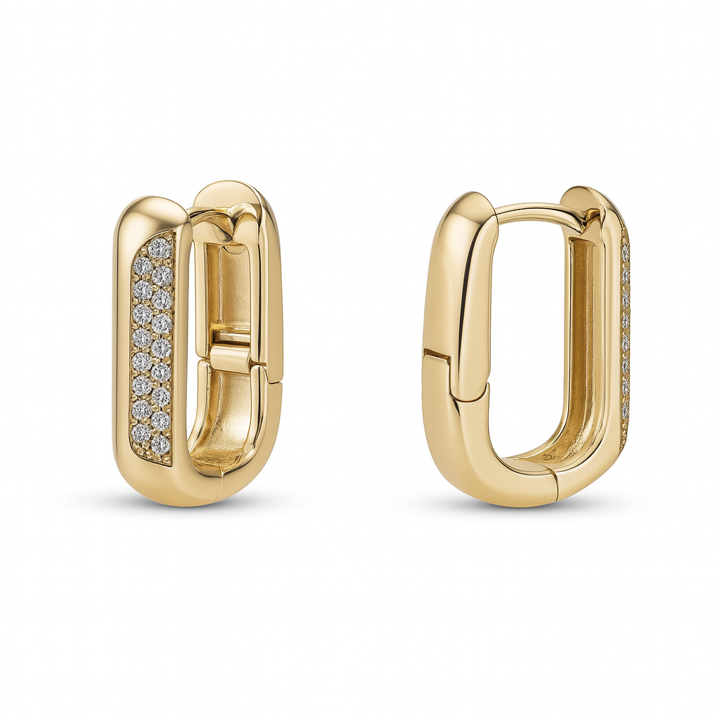 CZ Huggie Earrings | Gold Plated Huggie Hoops 1.7 cm