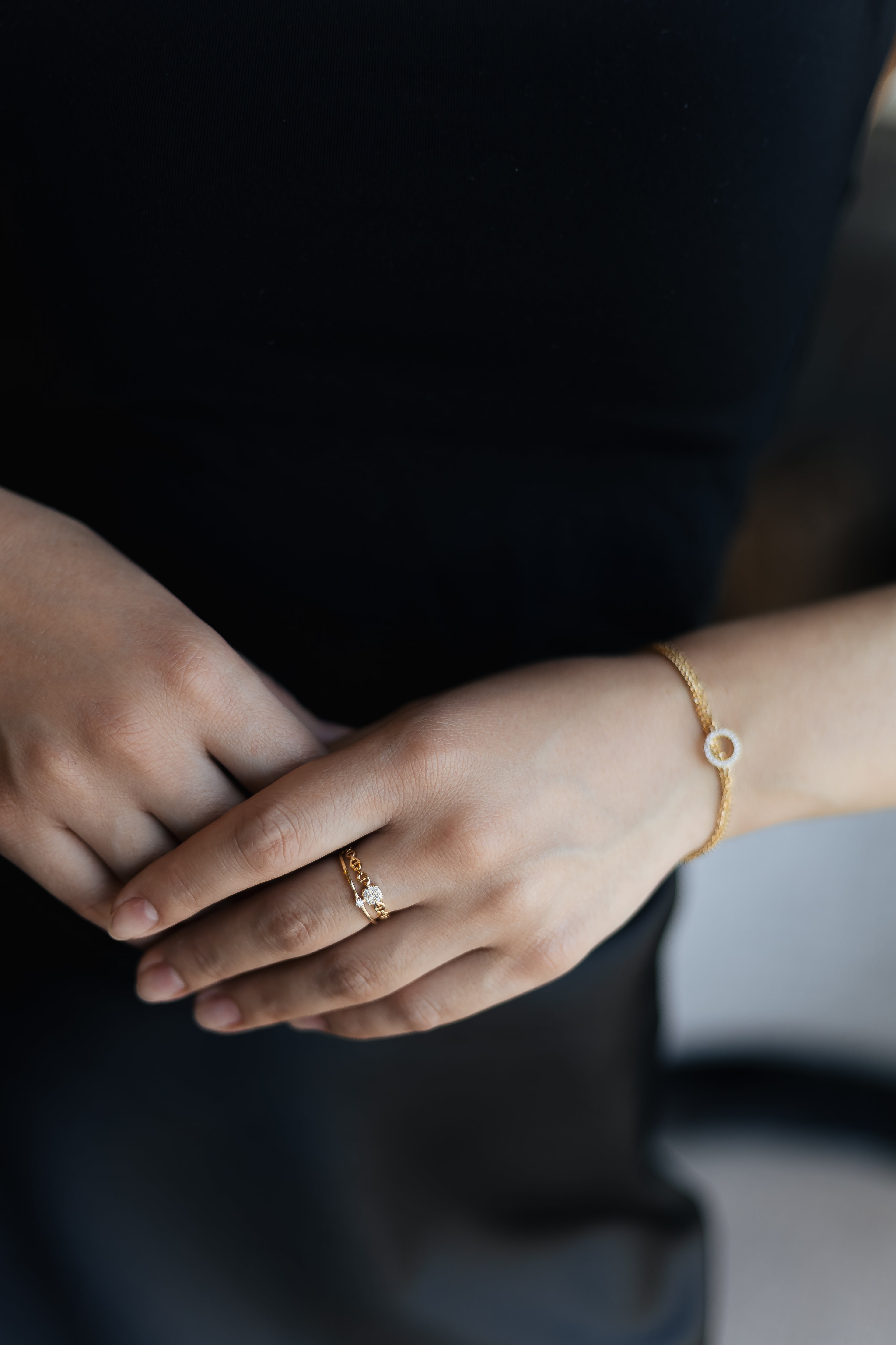 CZ Circle Charm Bracelet – Gold Plated or Rhodium, 16+5 cm