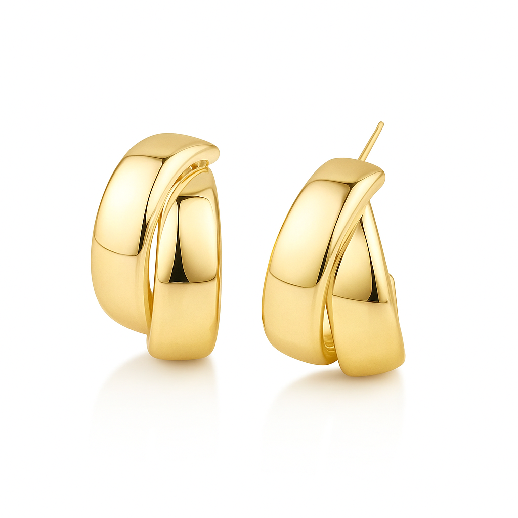 Gold Plated Chunky Hoop Earrings with Sterling Silver Post, 3 cm