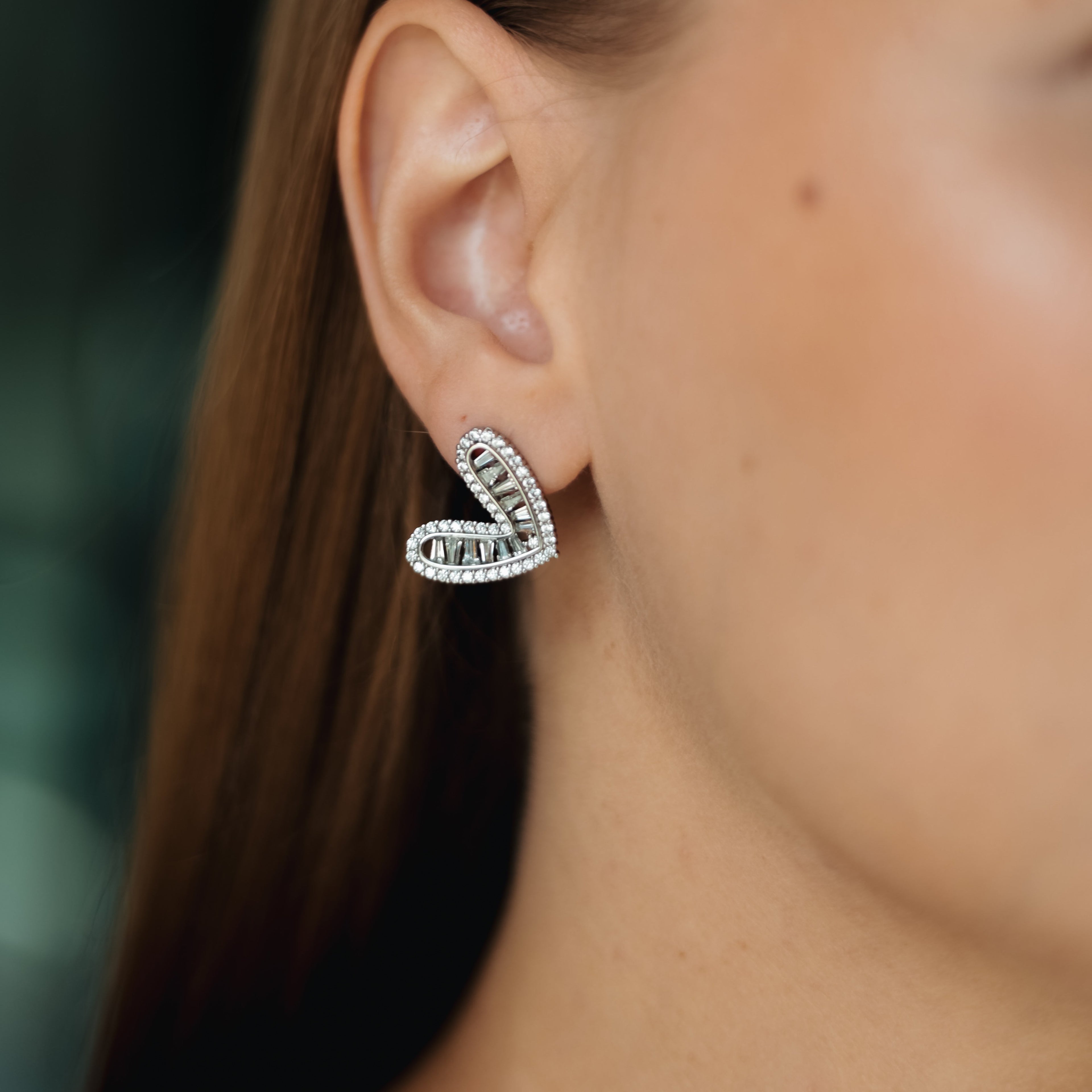 Silver Crystal Heart Stud Earrings 2cm