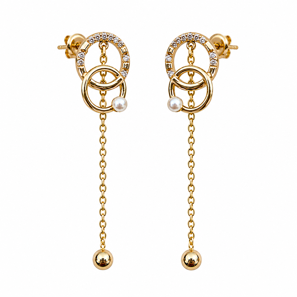 Gold Plated CZ Drop Earrings for Women – Dangle Chain Earrings – Hypoallergenic Jewelry