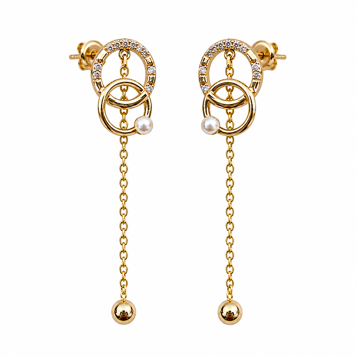 Gold Plated CZ Drop Earrings for Women – Dangle Chain Earrings – Hypoallergenic Jewelry