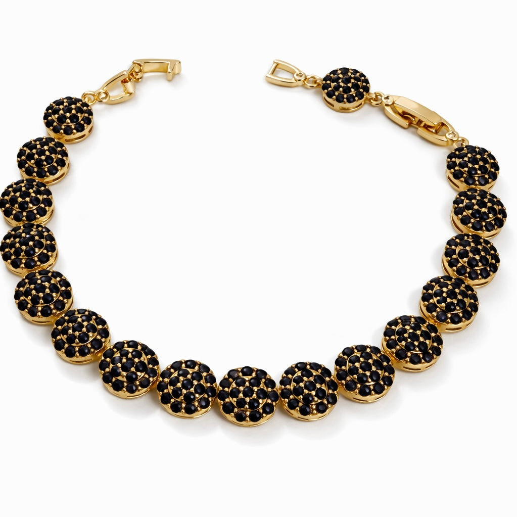 Rose Gold Plated CZ Tennis Bracelet – Black CZ / Clear CZ Crystal Bracelet for Women | Non Tarnish | 17.5 + 3 cm (6.89” + 1.18”)