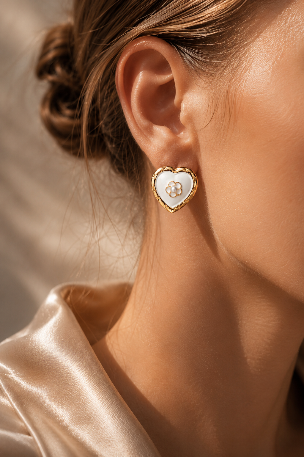 Gold Plated Heart Stud Earrings with Matte Finish, 2 × 2 cm