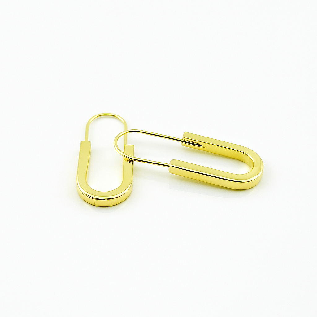 Gold Plated Paperclip-Style Hoop Earrings, 3.5 cm