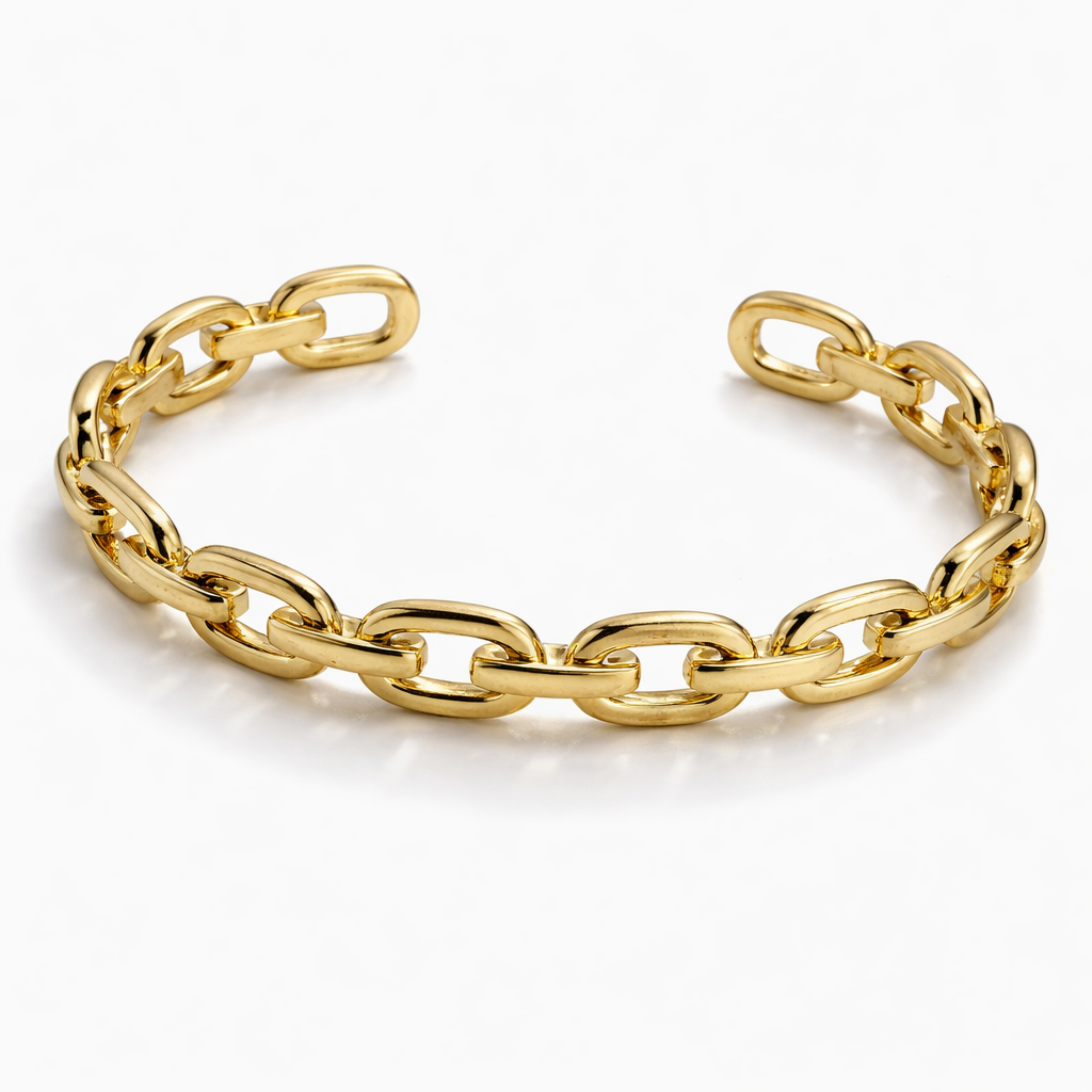 Gold plated oval link chain bracelet with 8 mm width