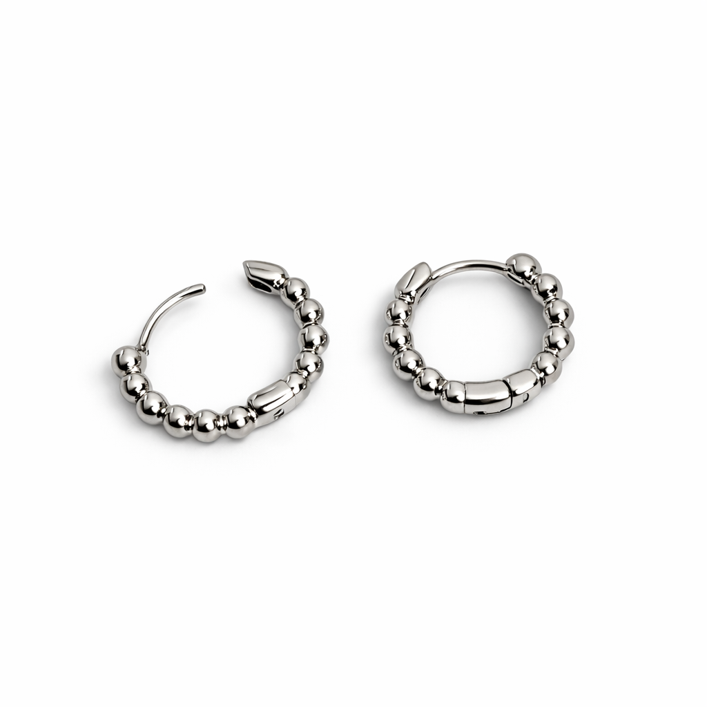 Sterling Silver Bubble Hoop Earrings Rhodium Plated 1.6 cm