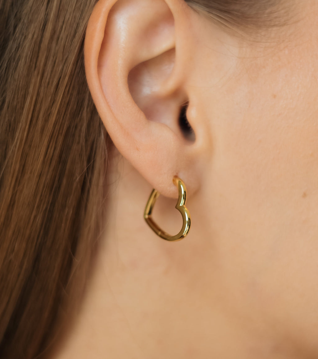 Hypoallergenic Heart Hoop Earrings – Rhodium Plated or 14K Gold