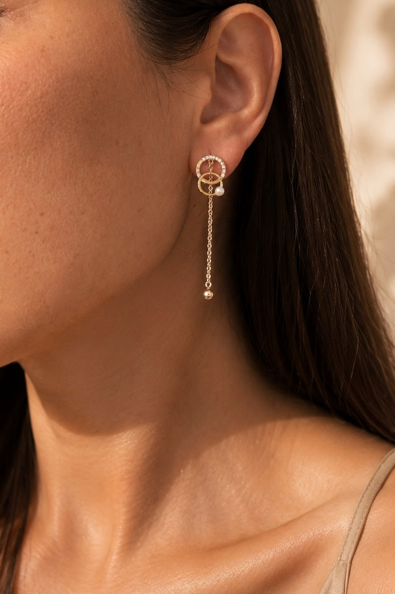 Gold Plated CZ Drop Earrings for Women – Dangle Chain Earrings – Hypoallergenic Jewelry
