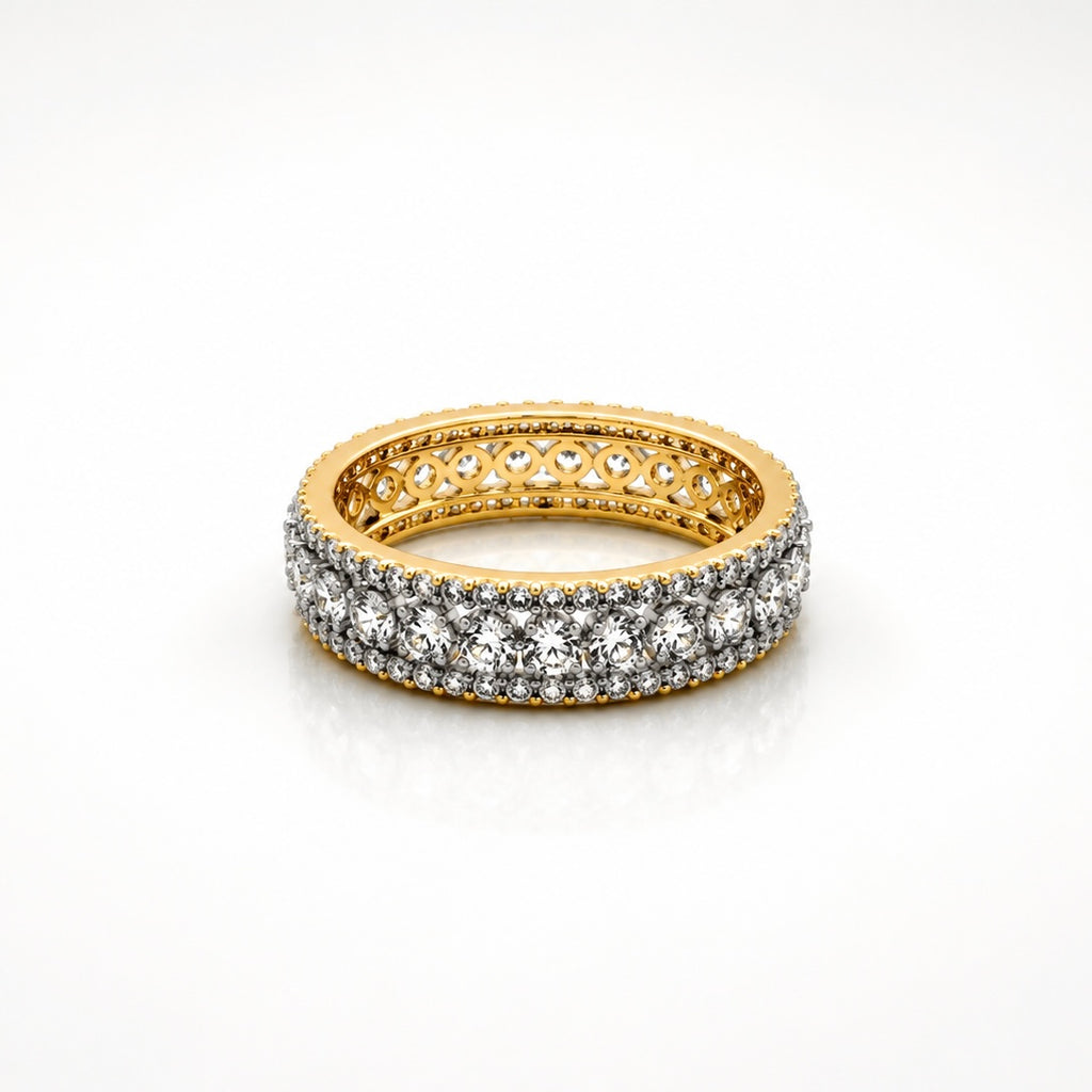 Luxury Two Tone Eternity Ring – Gold Plated & Silver Finish Cubic Zirconia Band – Hypoallergenic