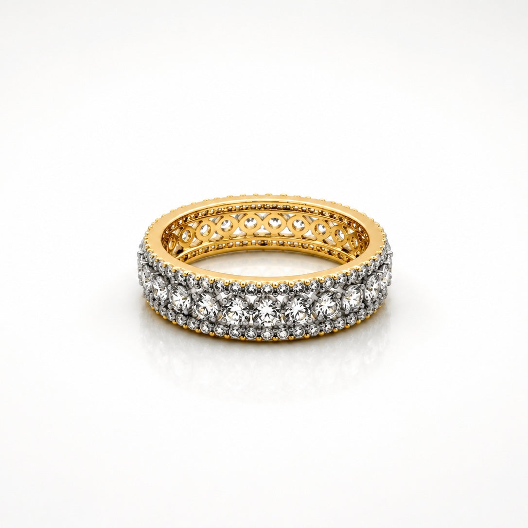 Luxury Two Tone Eternity Ring – Gold Plated & Silver Finish Cubic Zirconia Band – Hypoallergenic