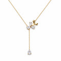 Gold Plated Floral Drop Pendant Necklace with CZ Stones – Hypoallergenic, Non-Tarnish