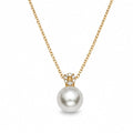 Gold Plated Faux Pearl Pendant Necklace with CZ Stones – Hypoallergenic, Non-Tarnish