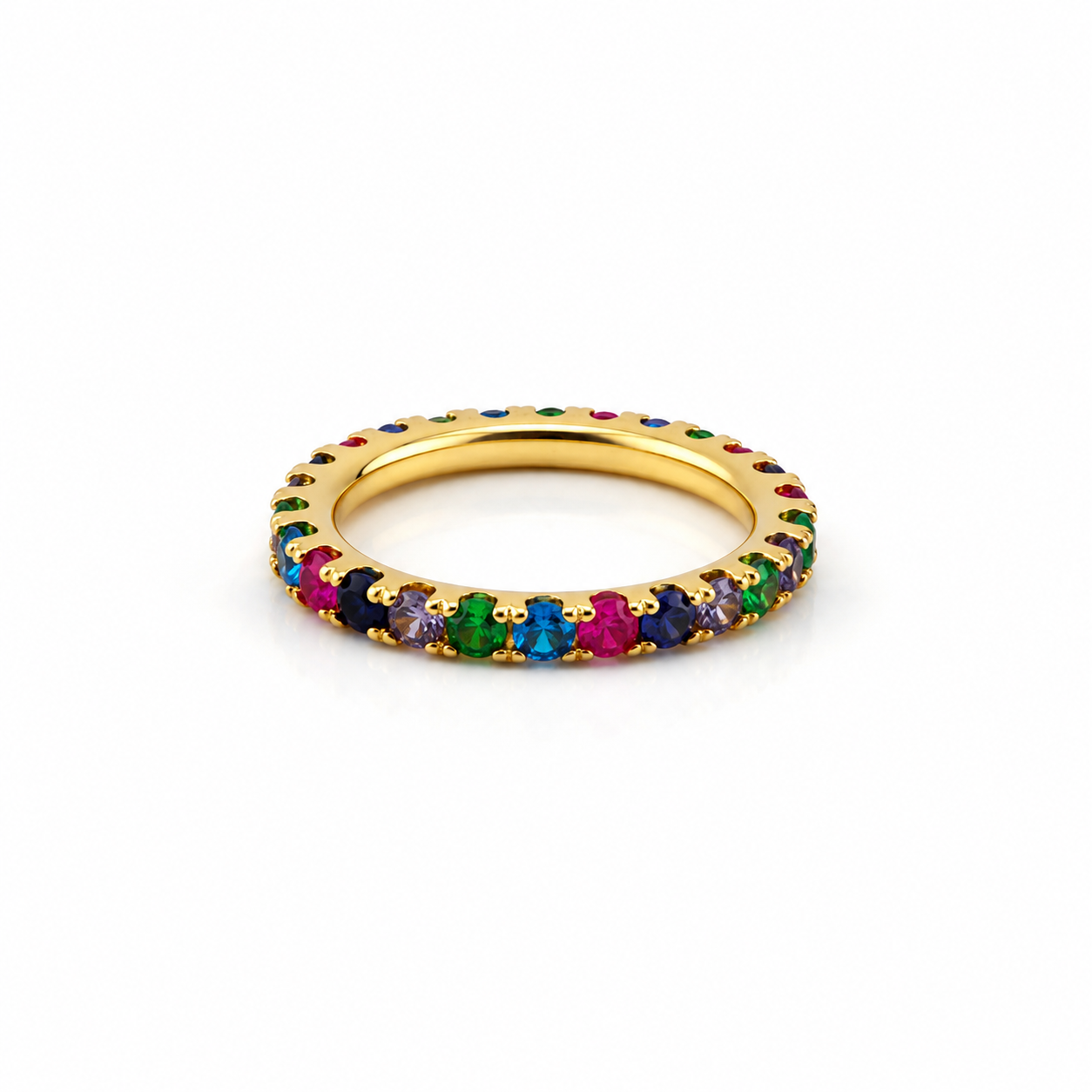 Rainbow Eternity Ring Gold Plated | Colorful Cubic Zirconia Band