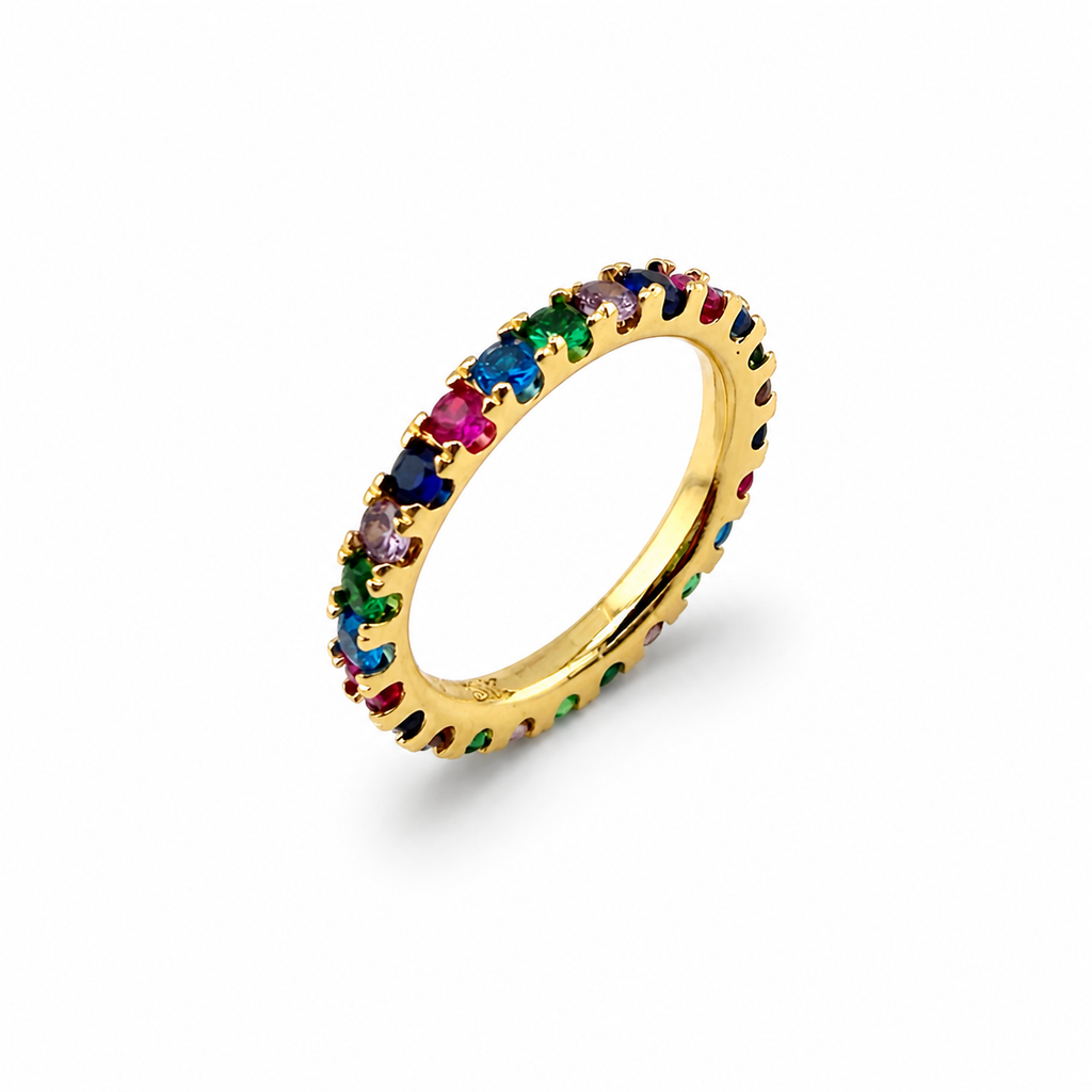 Rainbow Eternity Ring Gold Plated | Colorful Cubic Zirconia Band