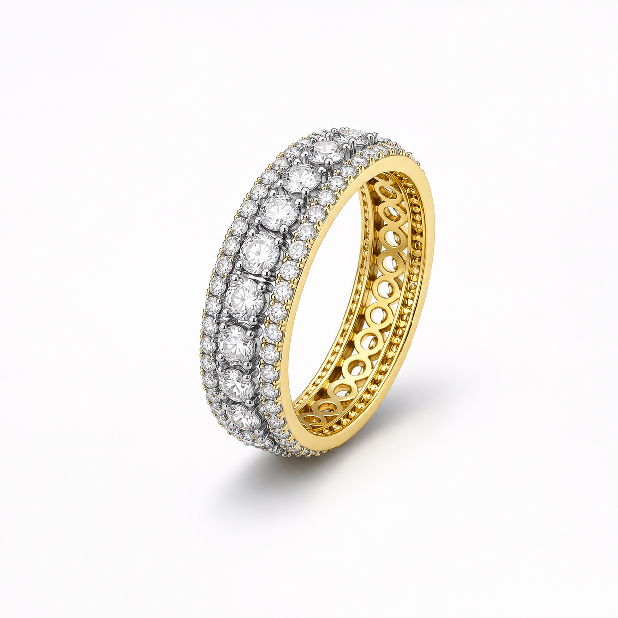 Luxury Two Tone Eternity Ring – Gold Plated & Silver Finish Cubic Zirconia Band – Hypoallergenic